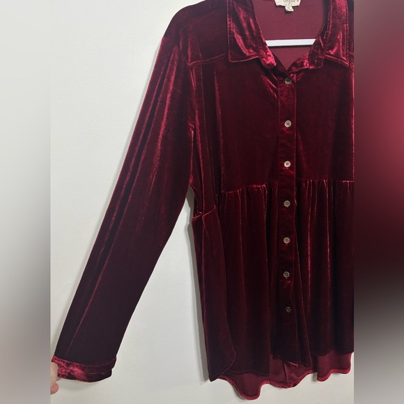 Umgee Velvet Babydoll Button Up Tunic Shirt Womens Size 1X - Picture 4 of 8